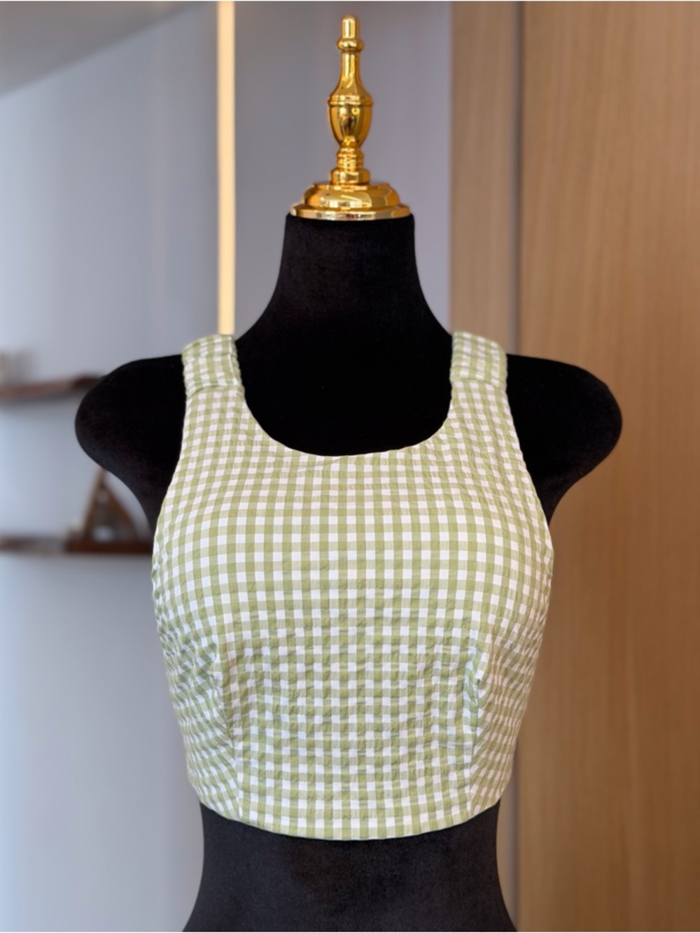 Zara Green Gingham Sleeveless Crop Top | Fresh Muse